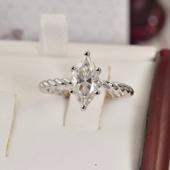 2ct GRA Certified Marquise Cut Moissanite Ring 925 Sterling sz 7 - Picture 2 of 6
